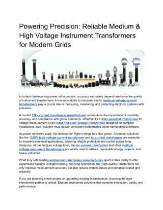 Powering Precision_ Reliable Medium & High Voltage Instrument Transformers for Modern Grids