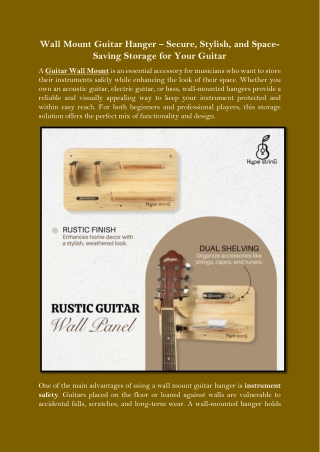 Wall Mount Guitar Hanger – Secure, Stylish, and Space-Saving Storage for Your Guitar