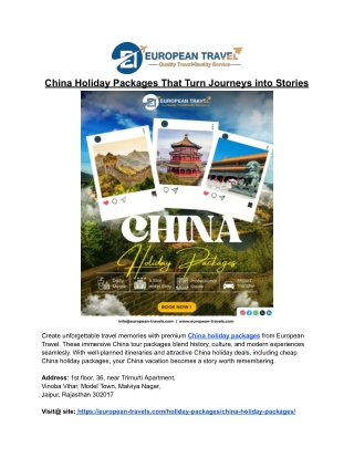 China Holiday Packages That Turn Journeys into Stories