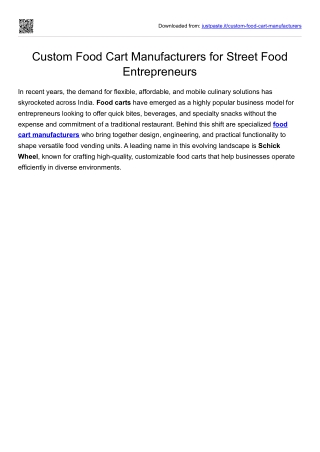 Custom Food Cart Manufacturers for Street Food Entrepreneurs