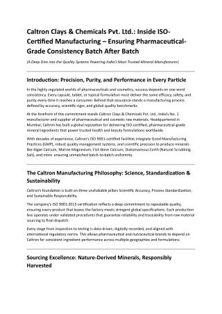 Caltron Clays & Chemicals Pvt. Ltd. Inside ISO-Certified Manufacturing – Ensuring Pharmaceutical-Grade Consistency Batch