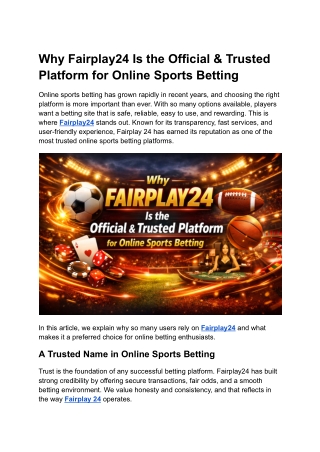 Why Fairplay24 Is the Official & Trusted Platform for Online Sports Betting