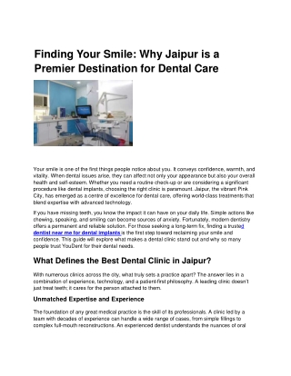Finding Your Smile: Why Jaipur is a Premier Destination for Dental Care