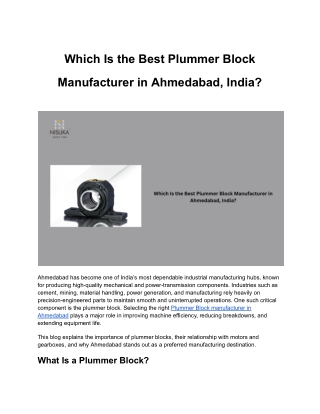 Which Is the Best Plummer Block Manufacturer in Ahmedabad, India_