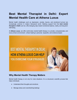 Best Mental Therapist in Delhi - Athena Luxus