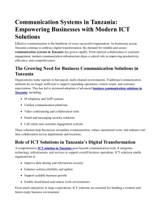 Communication Systems in Tanzania Empowering Businesses with Modern ICT Solutions