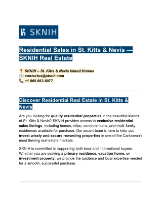Residential Sales — SKNIH Real Estate, St (1)
