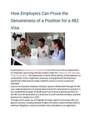 How Employers Can Prove a Genuine Position for 482 Visa in Australia
