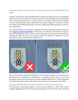 Uruguay vs Cabo Verde Tickets to Keep Four Stars at FIFA World Cup 2026