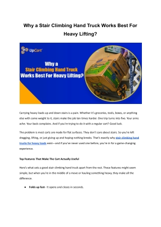 Why a Stair Climbing Hand Truck Works Best For Heavy Lifting?