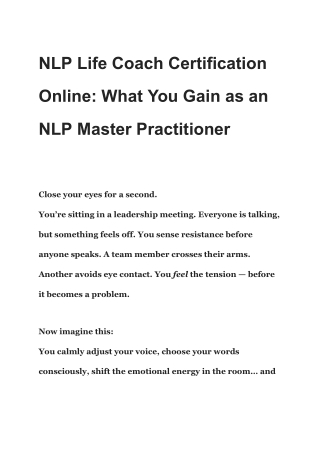 NLP Life Coach Certification Online: What You Gain as an NLP Master Practitioner