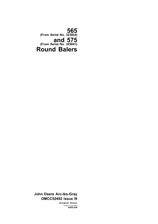 John Deere 565 (Serial No.323924) and 575 (Serial No.325041) Round Balers Operator’s Manual Instant Download (Publicatio