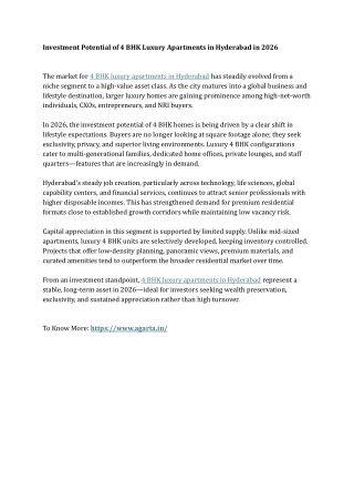 Investment Potential of 4 BHK Luxury Apartments in Hyderabad in 2026