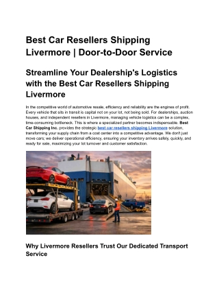 Best Car Resellers Shipping Livermore Door-to-Door Service
