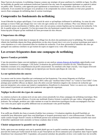Le guide des pièges à éviter lors d'une campagne de netlinking touristique.