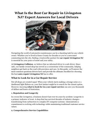 What Is the Best Car Repair in Livingston NJ Expert Answers for Local Drivers