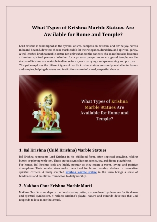 What Types of Krishna Marble Statues Are Available for Home and Temple