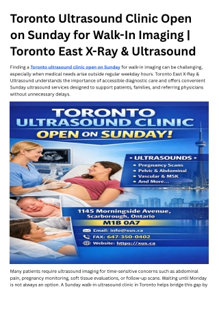 Toronto Ultrasound Clinic Open on Sunday for Walk-In Imaging