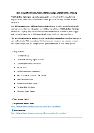 IBM Integration Bus Course Online Training Classes from India
