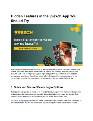 Hidden Features in the 99exch App You Should Try