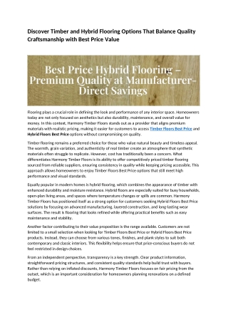 Discover Timber and Hybrid Flooring Options That Balance Quality Craftsmanship With Best Price Value