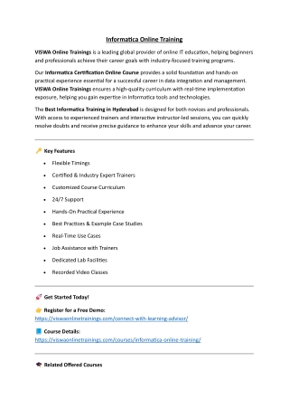 Informatica Online Coaching Classes In India, Hyderabad