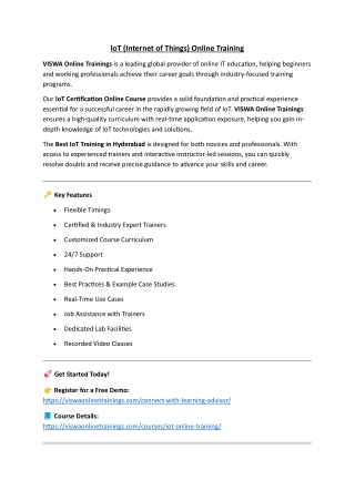 IoT Online Training & Real Time Support From India, Hyderabad