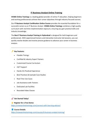 IT Business Analyst Online Training Real-time support from India