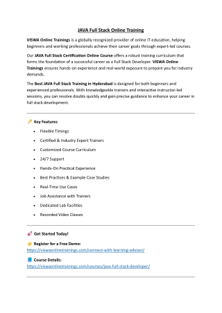 JAVA Full Stack Online Coaching Classes In India, Hyderabad