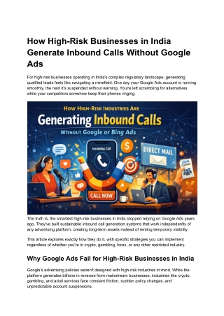Inbound Call Generation for High-Risk Businesses India | No Google Ads