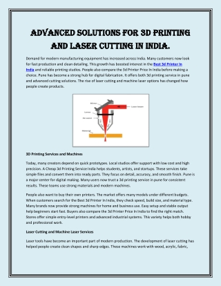 Advanced solutions for 3D printing and laser cutting in India