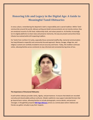 Honoring Life and Legacy in the Digital Age: A Guide to Meaningful Tamil Obituar