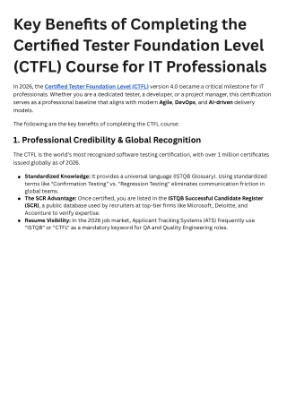 Key Benefits of Completing the Certified Tester Foundation Level (CTFL) Course f