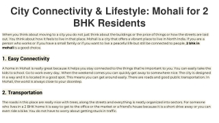 City Connectivity & Lifestyle_ Mohali for 2 BHK Residents