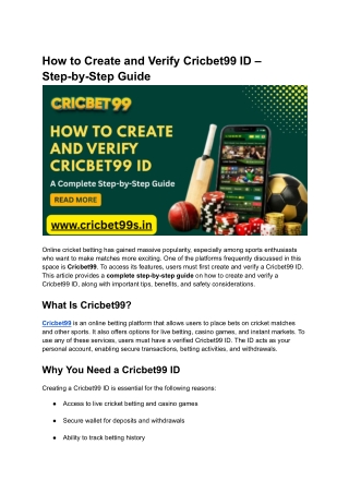 How to Create and Verify Cricbet99 ID – Step-by-Step Guide