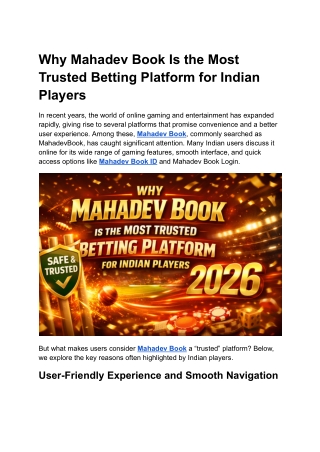 Why Mahadev Book Is the Most Trusted Betting Platform for Indian Players