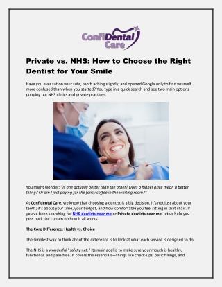 Private vs. NHS: How to Choose the Right Dentist for Your Smile