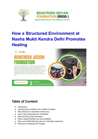 How a Structured Environment at Nasha Mukti Kendra Delhi Promotes Healing