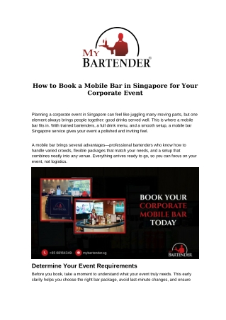 How to Book a Mobile Bar in Singapore for Your Corporate Event