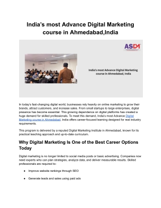 India’s most Advance Digital Marketing course in Ahmedabad, India
