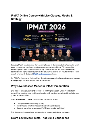 IPMAT Online Course with Live Classes, Mocks & Strategy