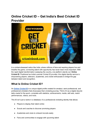 Online Cricket ID – Get India’s Best Cricket ID Provider