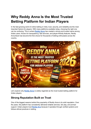 Why Reddy Anna Is the Most Trusted Betting Platform for Indian Players