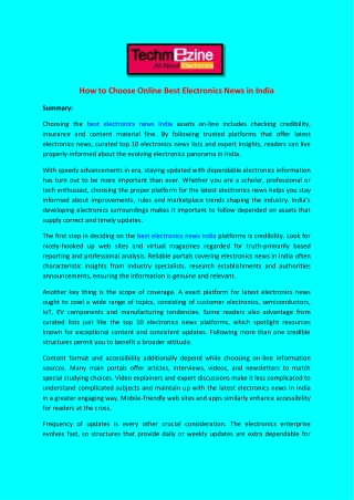 How to Choose Online Best Electronics News in India