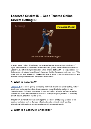 Laser247 Cricket ID – Get a Trusted Online Cricket Betting ID