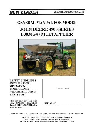 John Deere 4900 Series L3030G4 MULTAPPLIER Operator’s and Parts Manual Instant Download (Publication No. JDL3030G4)