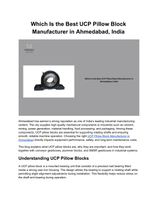 Which Is the Best UCP Pillow Block Manufacturer in Ahmedabad, India_