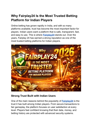 Why Fairplay24 Is the Most Trusted Betting Platform for Indian Players