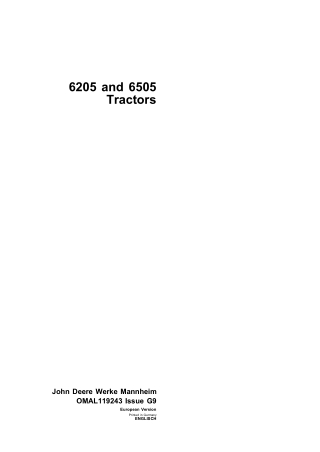 John Deere 6205 and 6505 Tractors Operator’s Manual Instant Download (Publication No.omal119243)