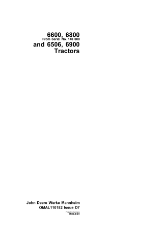 John Deere 6600 6800 6506 and 6900 Tractors (Serial No.140000) Operator’s Manual Instant Download (Publication No.omal11